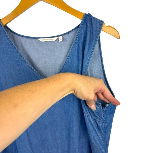Soft Surroundings Romper Denim Blue Chambray Culottes Jumpsuit Women Size Medium - Picture 8 of 15